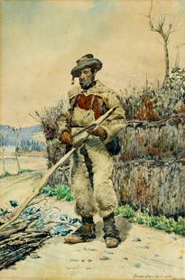 George Allen Rudd (US,19C) watercolor painting antique: ARTIST: George Allen Rudd (American, 19/20 century) NAME: Mountain Man YEAR: 1878 MEDIUM: watercolor on paper CONDITION: Very good. Some age toning. Framed under glass.