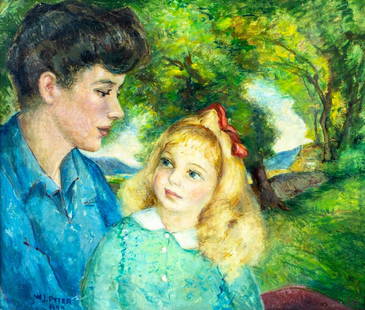 ATTRIB William Potter (CT,PA,1883-1964) oil painting: ARTIST: ATTRIBUTED TO William J Potter (Connecticut, Pennsylvania, 1883 - 1964) TITLE: Mother and Daughter YEAR: 1944 MEDIUM: oil on canvas CONDITION:
