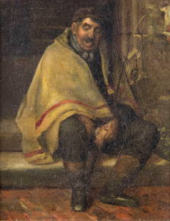Antique 19C European oil painting: ARTIST: - (Europe, 19 century) NAME: Seated Man MEDIUM: oil on canvas CONDITION: Some craquelure. No visible inpaint under UV light. SIGHT SIZE: 8 x 7 inches / 20 x 17 cm FRAME SIZE: 12 x 11 inches