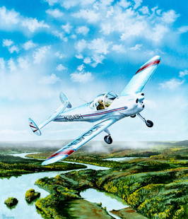 Steve Ferguson (US,1946-?) gouache painting: ARTIST: Steve Ferguson (American, 1946 - ???) TITLE: 415 Ercoupe Weicks Wonder (titled on verso) YEAR: 2005 MEDIUM: gouache on board CONDITION: Very good. ART SIZE: 16 x 14 inches / 40 x 35 cm