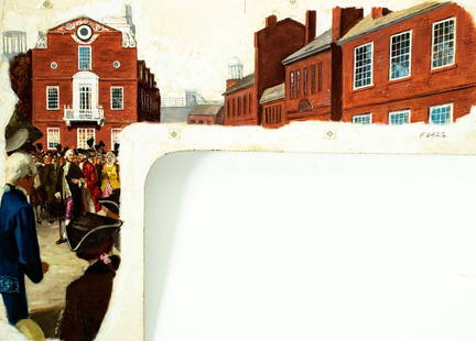 Alton Tobey (CT,1914-2005) oil painting: ARTIST: Alton Stanley Tobey (Connecticut, 1914 - 2005) TITLE: James Otis Cheered in Boston, MA MEDIUM: oil on board CONDITION: Few very minor scratches/paint losses mostly