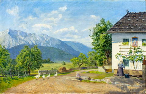 Antique 19C Danish oil painting signed: ARTIST: - (Denmark, 19 century) TITLE: Mountain Country Landscape YEAR: 1889 MEDIUM: oil on canvas CONDITION: Minor paint losses. Some craquelure. No v
