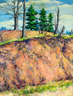 Leo Meissner (ME,NY,MI,1895-1977) oil painting: ARTIST: Leo John Meissner (Maine, New York, Michigan, 1895 - 1977) NAME: Canyon Landscape MEDIUM: oil on canvas CONDITION: Very good. Very minor craquelure. No visible inpaint under UV light