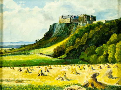 Antique 19C British oil painting: ARTIST: - (United Kingdom, 19 century) TITLE: Mountain Cityscape MEDIUM: oil on canvas CONDITION: Few minor paint losses. Minor craquelure. No visible inpaint under UV lig