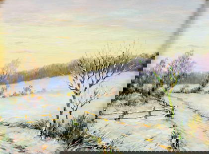 Alfons Zobel (German,1889-1970) oil painting: ARTIST: Alfons Zobel (Germany, 1889 - 1970) TITLE: Winter Landscape - New Snow (titled on verso) YEAR: circa 1960 MEDIUM: oil on board CONDITION: Two n