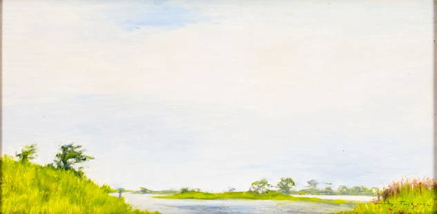 Marilyn Turtz (NY,20/21C) oil painting: ARTIST: Marilyn Turtz (New York, 20/21 centuries) TITLE: Tobay Beach in Fog, NY (titled on label) YEAR: 2002 MEDIUM: oil on board CONDITION: Overall good. No visible inpaint under UV light. ART