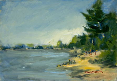 Robert Waltsak (NJ,b 1944) oil painting: ARTIST: Robert Alan Waltsak (New Jersey, born 1944) TITLE: Coastal Landscape MEDIUM: oil on canvas CONDITION: Few minor scratches/paint losses. No visible inpaint under UV l