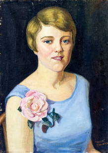 Redd Bowers (US,early 20C) oil painting antique: ARTIST: Redd Bowers (American, early 20 century) TITLE: Portrait of Woman MEDIUM: oil on canvas CONDITION: Some small damages to the edges of canvas. Some small paint losses. No visible inpaint under