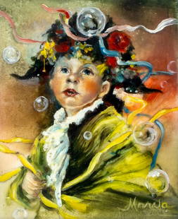 Marva Simpson (FL,1924-2021) oil painting: ARTIST: Marva Simpson (Florida, 1924 - 2021) TITLE: Carnival (titled on verso) MEDIUM: oil on board CONDITION: Very good. Minor craquelure. No visible inpaint under UV li