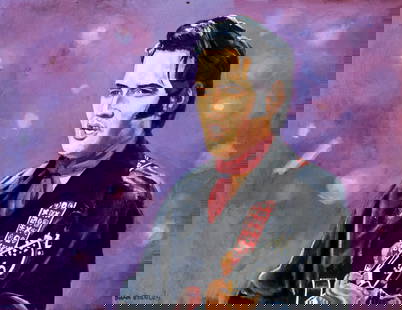 Diane Stanley (TX,Scottish,1943-?) oil painting: ARTIST: Diane Elizabeth Stanley (Texas, Scotland, 1943 - ???) TITLE: Elvis Presley - Dont Be Cruel (titled on verso) YEAR: 1997 MEDIUM: oil on canvas board COND