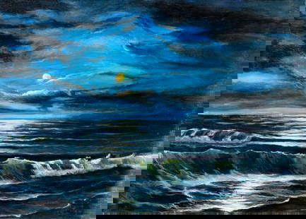 Viktor Ilyushkin (Russia,b 1946) oil painting: ARTIST: Viktor Nikolayevich Ilyushkin (Russian, born 1946) TITLE: Seascape - Moonlit Night (titled on verso) YEAR: 2020 MEDIUM: oil on canvas CONDITION: Unstretched (In-House stretching available).