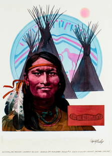 Tom McNeely (Canada,born 1935) watercolor painting: ARTIST: Tom McNeely (Canadian, born 1935) NAME: North American Indians YEAR: 1986 MEDIUM: watercolor on heavy paper CONDITION: Very good. SIGHT SIZE: 21 x 17 inches / 53 x 43 cm BOARD SIZE: 30 x 23
