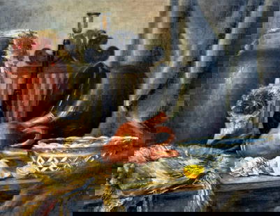 Antique 19C British oil painting signed: ARTIST: - (United Kingdom, 19 century) TITLE: Still Life YEAR: 1891 MEDIUM: oil on canvas CONDITION: Some small damages to upper edge of canvas. Few mi