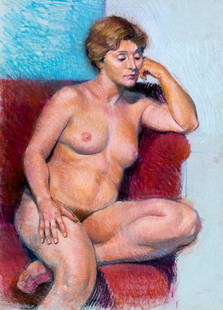 Karl Foster (PA,b 1933) pastel painting: ARTIST: Karl Foster (Pennsylvania, born 1933) TITLE: Seated Nude MEDIUM: pastel on heavy paper CONDITION: Very good. ART SIZE: 30 x 22 inches / 76 x 55 cm FRAME SIZE: unframed (In-House framing