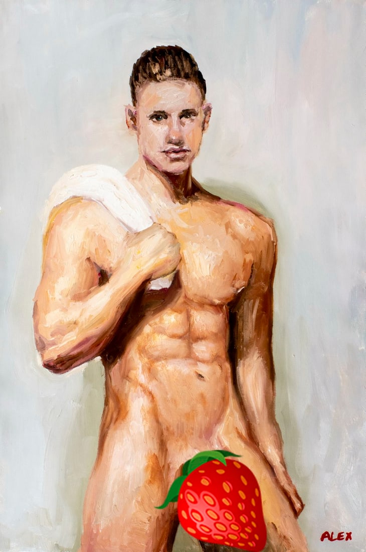 Alex Siryi (Ukraine,b 1997) oil painting: ARTIST: Alex Siryi (Ukrainian, born 1997) TITLE: Male Nude MEDIUM: oil on canvas CONDITION: Unstretched (In-House stretching available). Very good. No visible inpaint under
