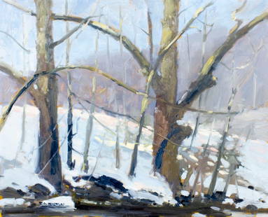 Robert Waltsak (NJ,b 1944) oil painting: ARTIST: Robert Alan Waltsak (New Jersey, born 1944) TITLE: Winter Forest Landscape MEDIUM: oil on board CONDITION: Few minor scratches/paint losses. No visible inpaint under
