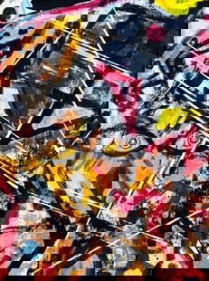 Dennis Sakelson (US,20C) oil painting: ARTIST: Dennis Sakelson (American, 20 century) TITLE: Abstract Composition MEDIUM: oil on canvas board CONDITION: Very minor craquelure. No visible inpaint under UV light. S