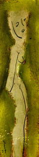 Sterling Strauser (PA,1907-1995) oil painting: ARTIST: Sterling Boyd Strauser (Pennsylvania, 1907 - 1995) TITLE: Nude YEAR: 1966 MEDIUM: oil on board CONDITION: Some small faint scratches. No visible inpaint under UV light. Normal wear along