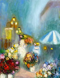 Yolanda Razzeto (Peru,1948-?) oil painting: ARTIST: Yolanda Razzeto (Peruvian, 1948 - ???) TITLE: Park Landscape MEDIUM: oil on canvas CONDITION: Unstretched (In-House stretching available). Missing a few flakes of