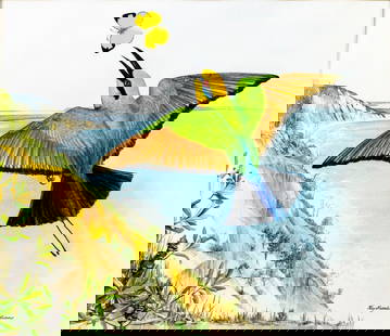 Kay Breeden Williams (Australia,1939-?) watercolor painting: ARTIST: Kay Breeden Williams (Australian, 1939 - ???) TITLE: Rainbow Bee Eater Bird MEDIUM: watercolor on heavy paper CONDITION: Very good. No visible inpaint under UV lig