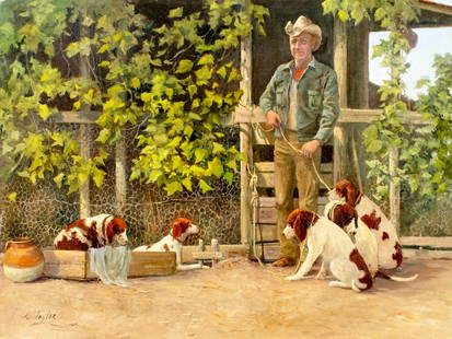 Loretta Taylor (LA,TX,1939-2009) oil painting: ARTIST: Loretta Taylor (Louisiana, Texas, 1939 - 2009) TITLE: Pride of the Country (titled on verso) YEAR: 1982 MEDIUM: oil on canvas CONDITION: Very g
