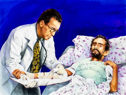 Paul Calle (CT,NY,1928-2010) colored pencil painting: ARTIST: Paul Calle (Connecticut, New York, 1928 - 2010) & Chris Calle (American, born 1961) TITLE: Mankind Faces New Diseases (titled on verso) YEAR: 2000 MEDIUM: colored