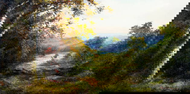 Ron Williams (TN,1947-2016) oil painting: ARTIST: Ron Williams (Tennessee, 1947 - 2016) TITLE: Countryside Landscape MEDIUM: oil on canvas CONDITION: Very good. No visible inpaint under UV light. ART SI
