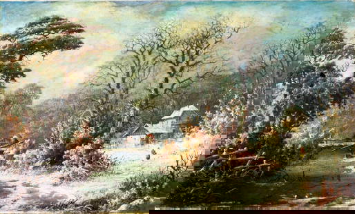John Zang (NY,CA,GA,1859-?) oil painting antique: ARTIST: John J Zang (New York, California, Georgia, 1859 - ???) NAME: Winter Country Landscape MEDIUM: oil on canvas CONDITION: Few small paint losses. Some craquelure. Few scattered inpaint