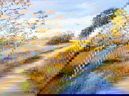 Magi Day (FL,20/21C) oil painting: ARTIST: Magi Day (Florida, 20/21 centuries) TITLE: Everglades National Park Landscape, FL MEDIUM: oil on canvas CONDITION: Very good. No visible inpaint under UV light. ART SIZE: 12 x 16 inches / 30