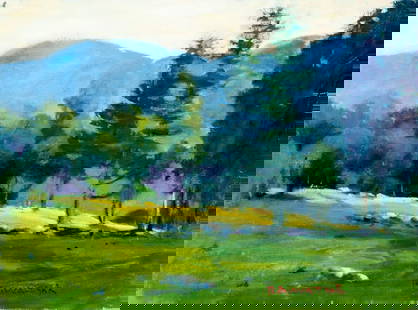 Robert Waltsak (NJ,b 1944) oil painting: ARTIST: Robert Alan Waltsak (New Jersey, born 1944) TITLE: Mountain Landscape MEDIUM: oil on canvas CONDITION: Some small scratches/paint losses. No visible inpaint under UV light. Normal wear along