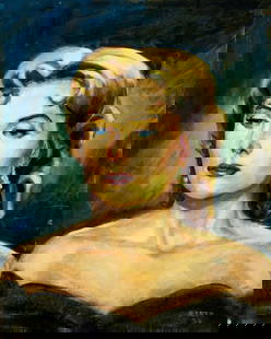 Reber (US,20C) oil painting: ARTIST: Reber (American, 20 century) TITLE: Portrait of Woman YEAR: 1994 MEDIUM: oil on canvas board CONDITION: Some small scratches/paint losses mostly