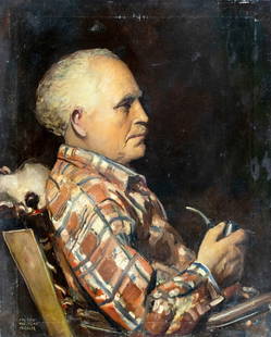 Francis Kughler (NY,1901-1970) oil painting: ARTIST: William Francis Vandeveer Kughler (New York, 1901 - 1970) TITLE: Portrait of Old Man with Pipe MEDIUM: oil on canvas CONDITION: Minor damages to the lower corners