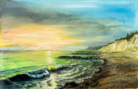 Viktor Ilyushkin (Russia,b 1946) oil painting: ARTIST: Viktor Nikolayevich Ilyushkin (Russian, born 1946) TITLE: Seascape - Bolshoi Prokhorovkiy, Russia (titled on verso) YEAR: 2021 MEDIUM: oil on canvas CONDI