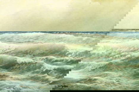 Edouard Mandon (France,1885-1977) oil painting: ARTIST: Edouard Mandon (French, 1885 - 1977) TITLE: Seascape MEDIUM: oil on canvas CONDITION: Unstretched (In-House stretching available). Minor craquelure. No visible inp