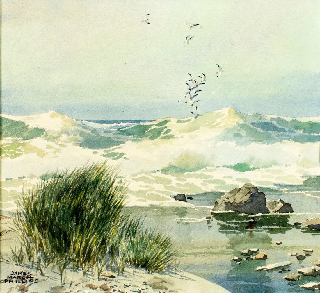 Jeff Siner (california, 20th C.), Carmel Beach, Watercolor
