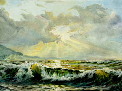 Viktor Ilyushkin (Russia,b 1946) oil painting: ARTIST: Viktor Nikolayevich Ilyushkin (Russian, born 1946) TITLE: Sea Rays (titled on verso) YEAR: 2011 MEDIUM: oil on canvas CONDITION: Unstretched (In-