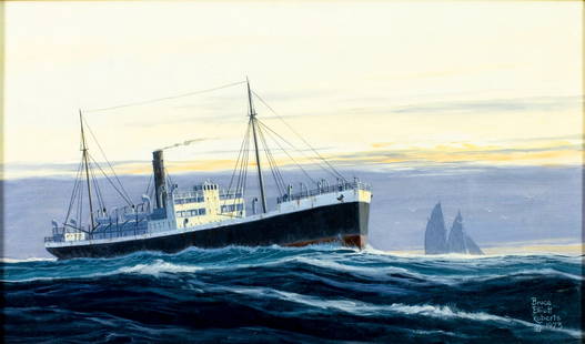 Bruce Elliot Roberts (NY,FL,1917-1993) oil painting: ARTIST: Bruce Elliot Roberts (New York, Florida, Virgin Islands, 1917 - 1993) TITLE: Tramp on the Banks (titled on verso) YEAR: 1973 MEDIUM: oil on canvas CONDI