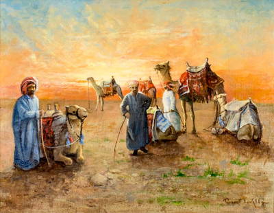 Robert Luvall (NY,1887-1959) oil painting: ARTIST: Robert Luvall (New York, 1887 - 1959) TITLE: Orientalist Scene MEDIUM: oil on canvas. Canvas applied to board. CONDITION: Very good. No visible inpaint under UV ligh