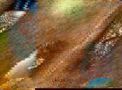 Carlo Wahlbeck (CA,Sweden,b 1933) oil painting: ARTIST: Carlo Wahlbeck (California, Swedish, born 1933) NAME: Rabbi and Boy MEDIUM: oil on canvas CONDITION: Very good. No visible inpaint under UV light. SIGHT SIZE: 9 x 12 inches / 22 x 30 cm FRAME
