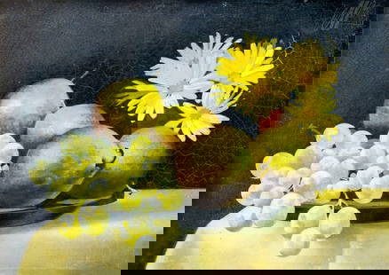 Anton van Dalen (Danish,NY,1938-?) oil painting: ARTIST: Anton van Dalen (Denmark, New York, 1938 - ???) TITLE: Still Life with Daises MEDIUM: oil on board CONDITION: Few minor paint losses. Some craquelure. Some small sca