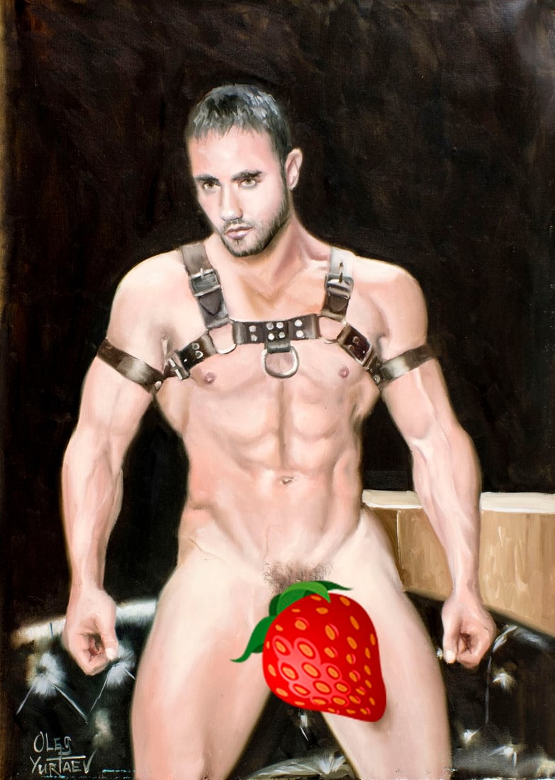 Oleg Yurtaev (Russia,b 1981) oil painting: ARTIST: Oleg Yurtaev (Russian, born 1981) TITLE: Male Nude - Dressed Up (titled on verso) MEDIUM: oil on canvas CONDITION: Unstretched (In-House stretching available). Overa