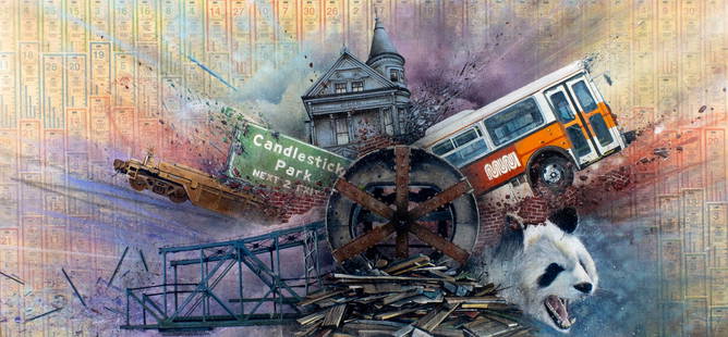 Contemporary 20/21C CA mixed media painting signed: ARTIST: - (California, 20/21 centuries) TITLE: San Francisco Graffiti Art YEAR: 2015 MEDIUM: mixed media on board CONDITION: Some small damages to th