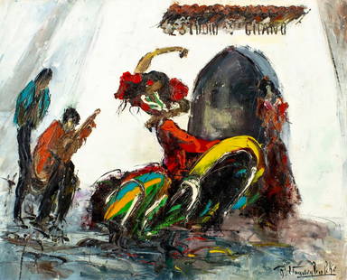 Roger Vandenbulcke (French,Belgian,1921-?) oil painting: ARTIST: Roger Vandenbulcke (France, Belgium, 1921 - ???) TITLE: Los Gitanos, Spain (titled on verso) MEDIUM: oil on canvas CONDITION: Unstretched (In-House stretching available). Minor paint