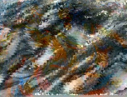 Elizabeth Silver (CA,20C) oil painting: ARTIST: Elizabeth Silver (California, 20 century) TITLE: Female Nudes YEAR: 1990 MEDIUM: oil on canvas CONDITION: Some small damages to the upper egde of