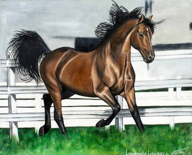 Lyudmila Litvinova (Russia,b 1991) acrylic painting: ARTIST: Lyudmila Litvinova (Russian, born 1991) TITLE: Morgan Horse (titled on verso) MEDIUM: acrylic on canvas CONDITION: Unstretched (In-House stretching available). Very