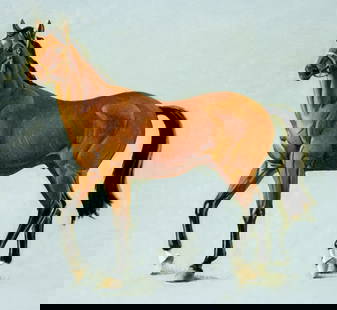Vintage 20C American oil painting: ARTIST: - (American, 20 century) TITLE: Horse MEDIUM: oil on canvas CONDITION: Very good. No visible inpaint under UV light. Normal wear along edges. ART SIZE