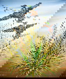Michael Fishel (US,20C) oil painting: ARTIST: Michael Fishel (American, 20 century) TITLE: Flying Ducks YEAR: 1982 MEDIUM: oil on canvas CONDITION: Unstretched (In-House stretching available)