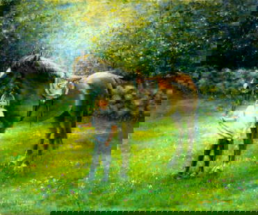 Lynne Malvoso (US,20C) oil painting: ARTIST: Lynne Malvoso (American, 20 century) TITLE: Girl with Horse MEDIUM: oil on canvas CONDITION: Minor scratches/paint losses. No visible inpaint under UV light.