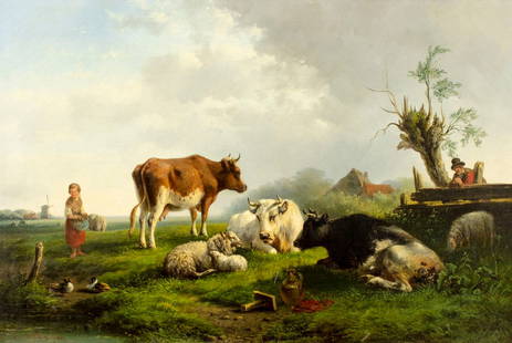 B G Ten Borg (Dutch,19?) oil painting antique: ARTIST: B G Ten Borg (Netherlands, 19 century) TITLE: Pastoral Landscape YEAR: 1869 MEDIUM: oil on canvas CONDITION: Relined. Some small damages by the r