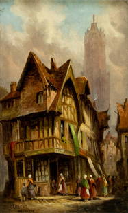 Wallen (Dutch,19C) oil painting antique: ARTIST: Wallen (Netherlands, 19 century) TITLE: Utrecht Cityscape, Netherlands MEDIUM: oil on canvas CONDITION: Few very minor paint losses. No visible inpaint under UV ligh